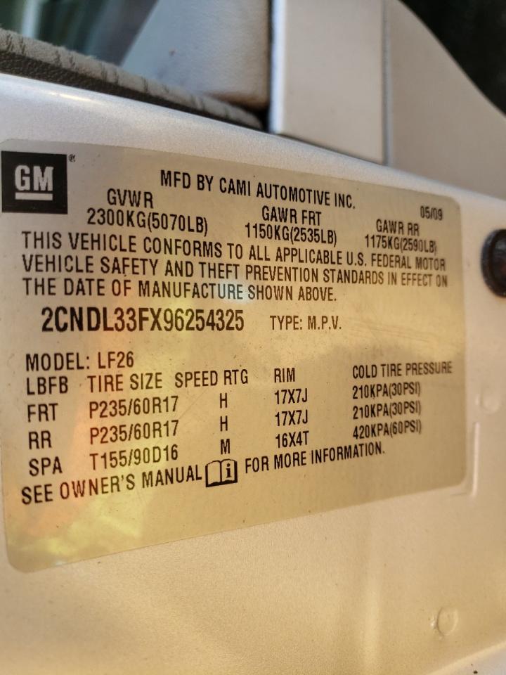 Photo 10 from auction – 2009 CHEVROLET EQUINOX LT with VIN 2CNDL33FX96254325
