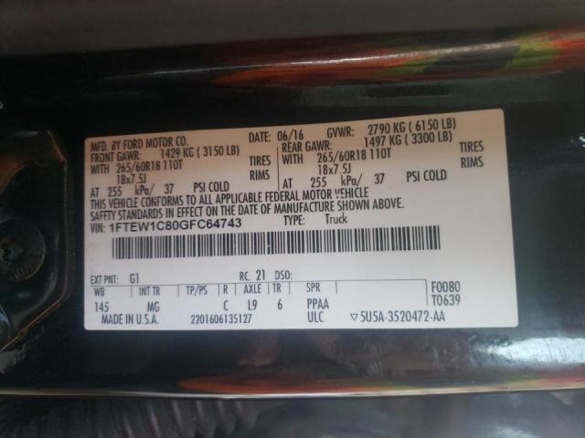 Photo 10 from auction – 2016 FORD F150 SUPER with VIN 1FTEW1C80GFC64743