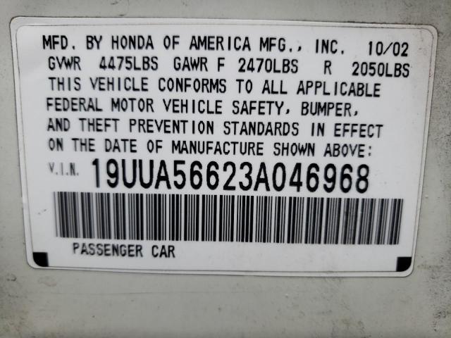 Photo 10 from auction – 2003 ACURA 3.2TL with VIN 19UUA56623A046968