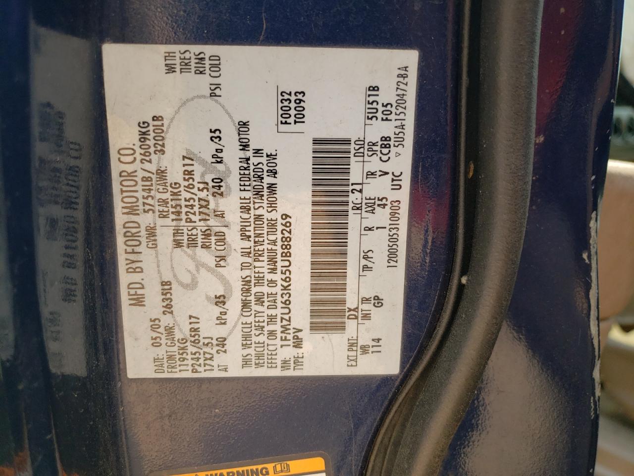 Photo 10 from auction – 2005 FORD EXPLORER X with VIN 1FMZU63K65UB88269