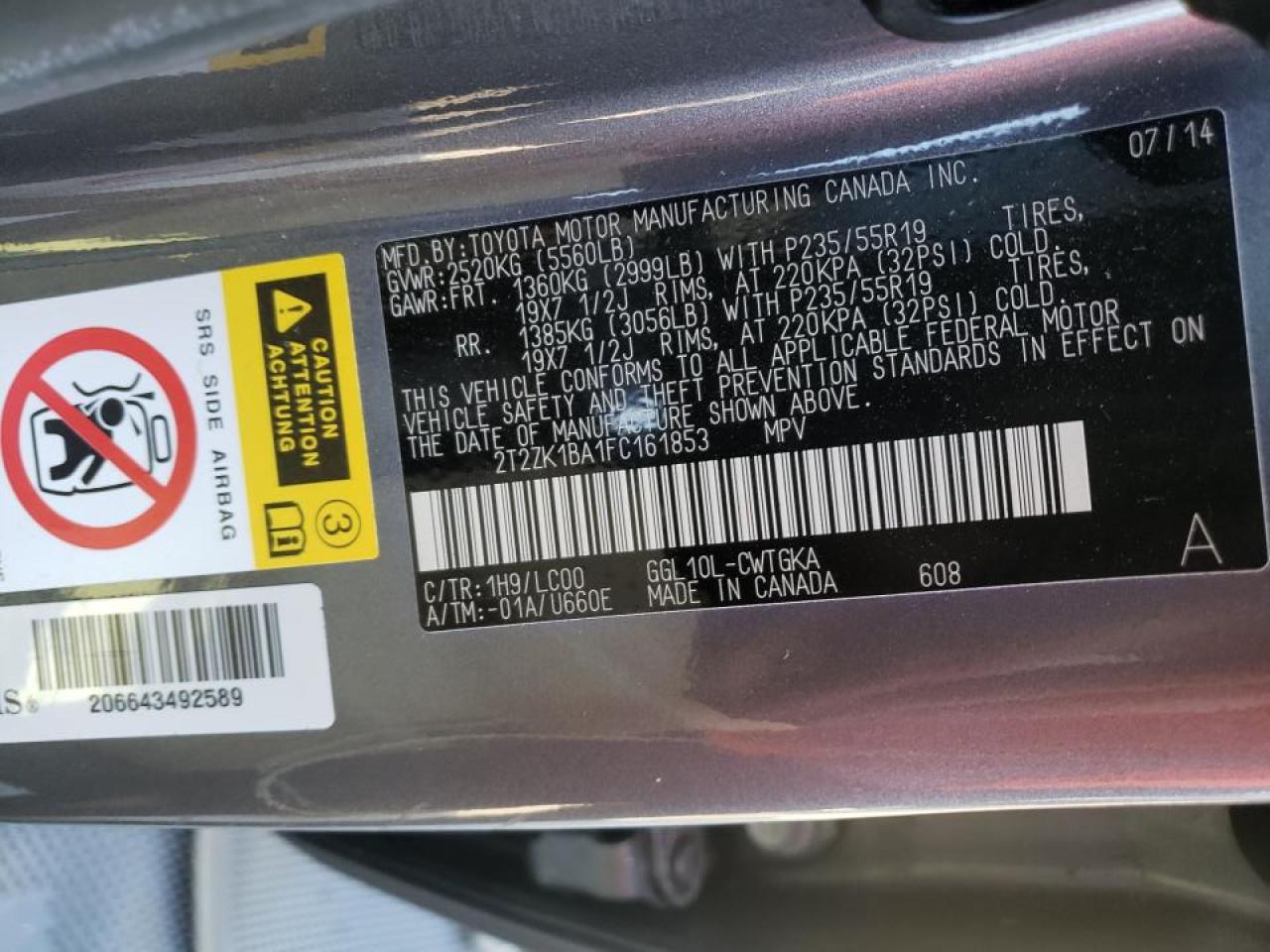 Photo 10 from auction – 2015 LEXUS RX 350 with VIN 2T2ZK1BA1FC161853