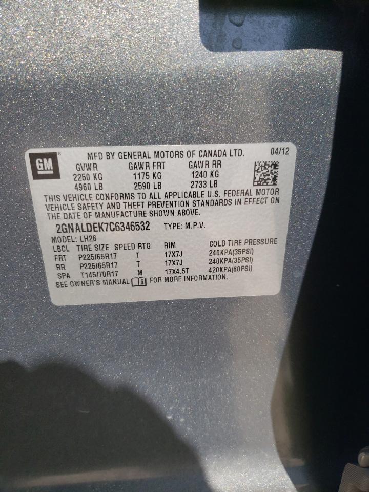 Photo 10 from auction – 2012 CHEVROLET EQUINOX LT with VIN 2GNALDEK7C6346532