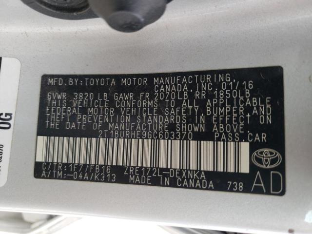 Photo 10 from auction – 2016 TOYOTA COROLLA L with VIN 2T1BURHE9GC603370