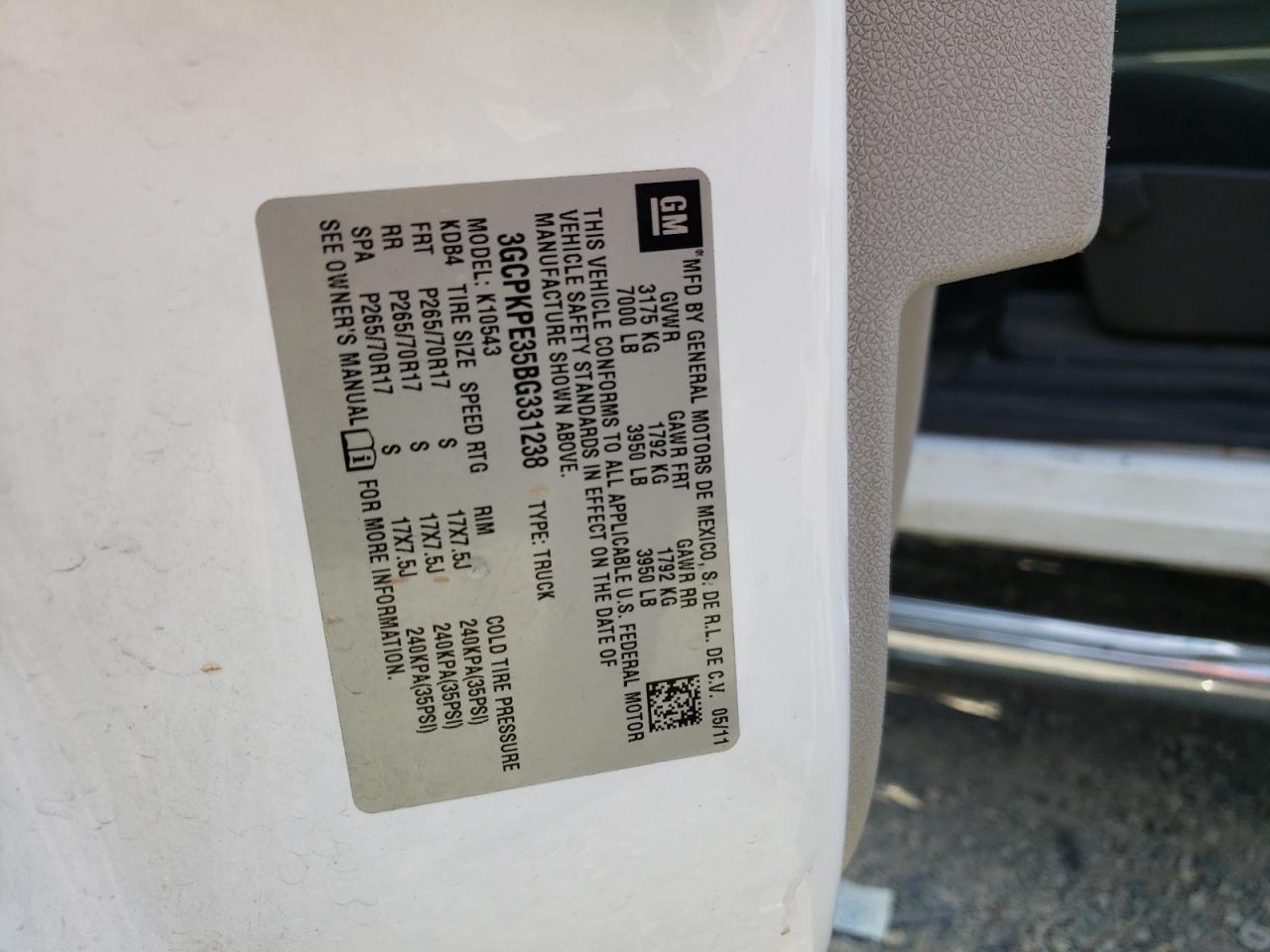 Photo 10 from auction – 2011 CHEVROLET 1500 with VIN 3GCPKPE35BG331238