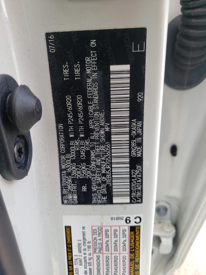 Photo 10 from auction – 2016 TOYOTA 4RUNNER SR with VIN JTEBU5JR7G5360561