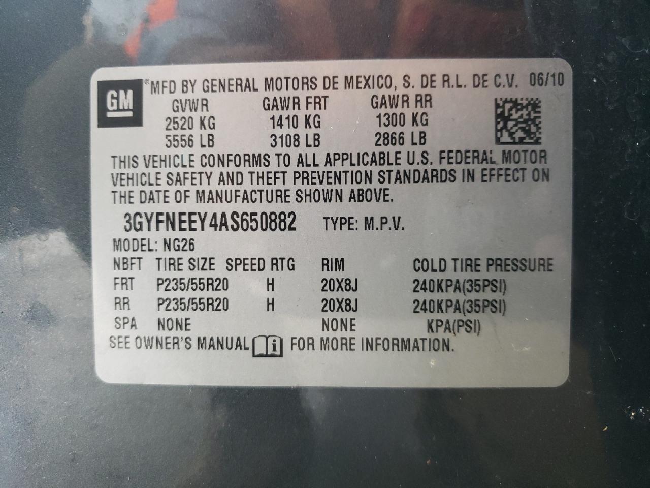 Photo 10 from auction – 2010 CADILLAC SRX PERFOR with VIN 3GYFNEEY4AS650882