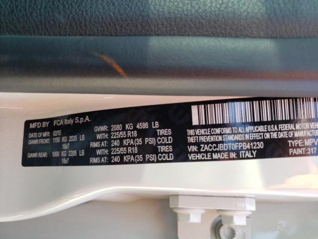 Photo 10 from auction – 2015 JEEP RENEGADE L with VIN ZACCJBDT0FPB41230