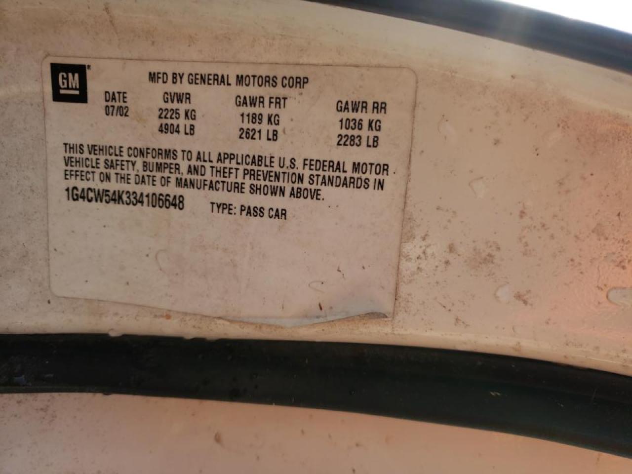 Photo 10 from auction – 2003 BUICK PARK AVENU with VIN 1G4CW54K334106648