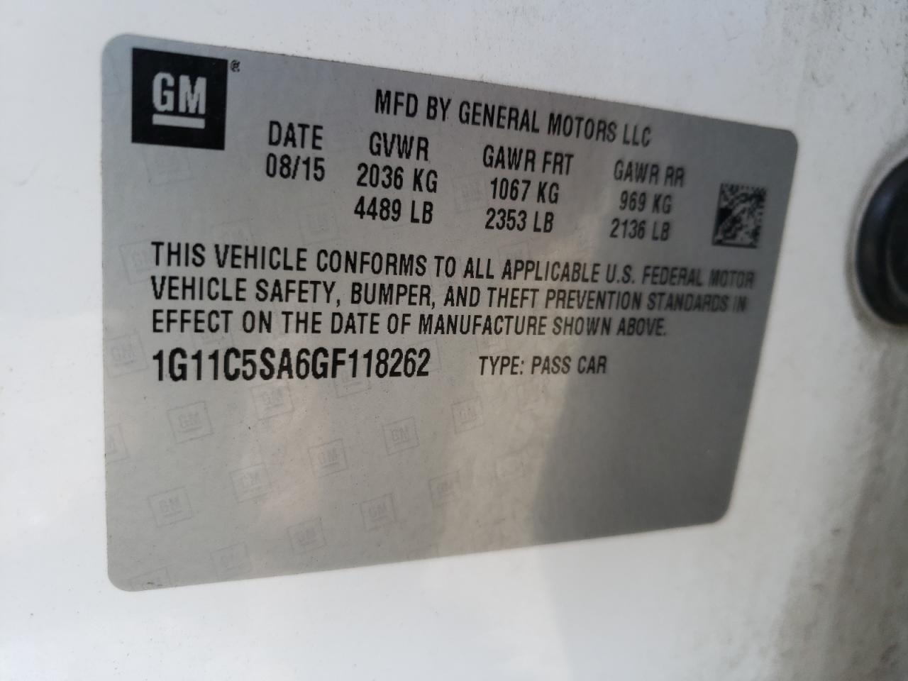 Photo 10 from auction – 2016 CHEVROLET MALIBU LIM with VIN 1G11C5SA6GF118262
