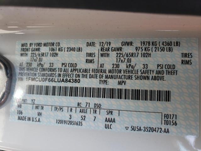 Photo 10 from auction – 2020 FORD ESCAPE S with VIN 1FMCU0F66LUA84380