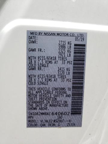 Photo 10 from auction – 2019 NISSAN PATHFINDER with VIN 5N1DR2MM8KC640602