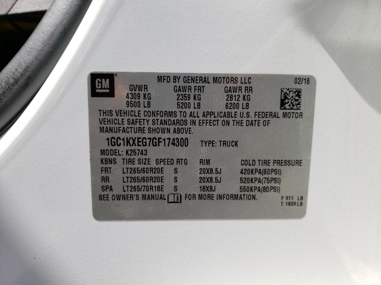 Photo 10 from auction – 2016 CHEVROLET 2500 HD with VIN 1GC1KXEG7GF174300