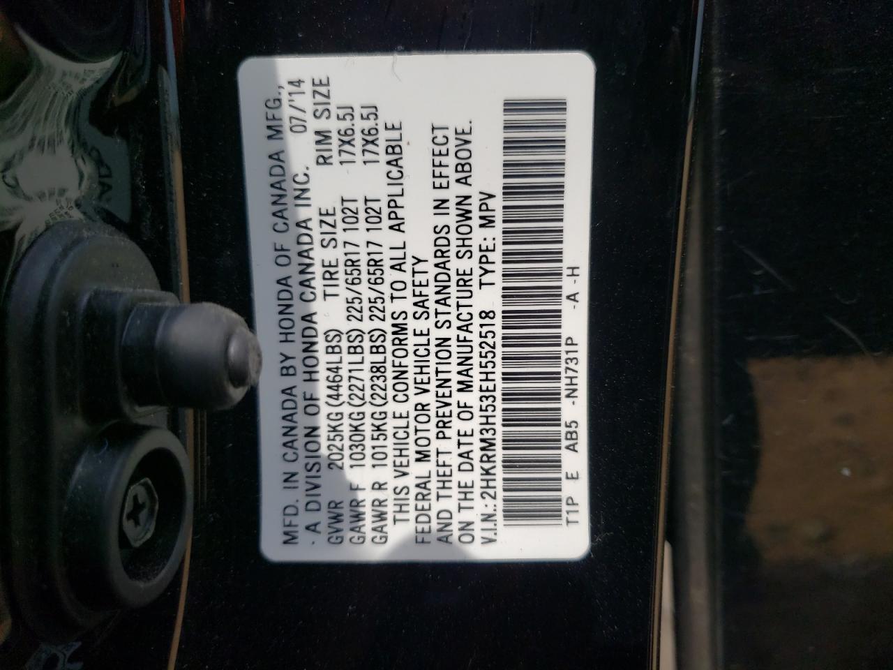 Photo 10 from auction – 2014 HONDA CR-V EX with VIN 2HKRM3H53EH552518