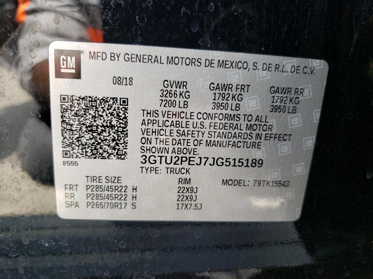 Photo 10 from auction – 2018 GMC SIERRA K15 with VIN 3GTU2PEJ7JG515189