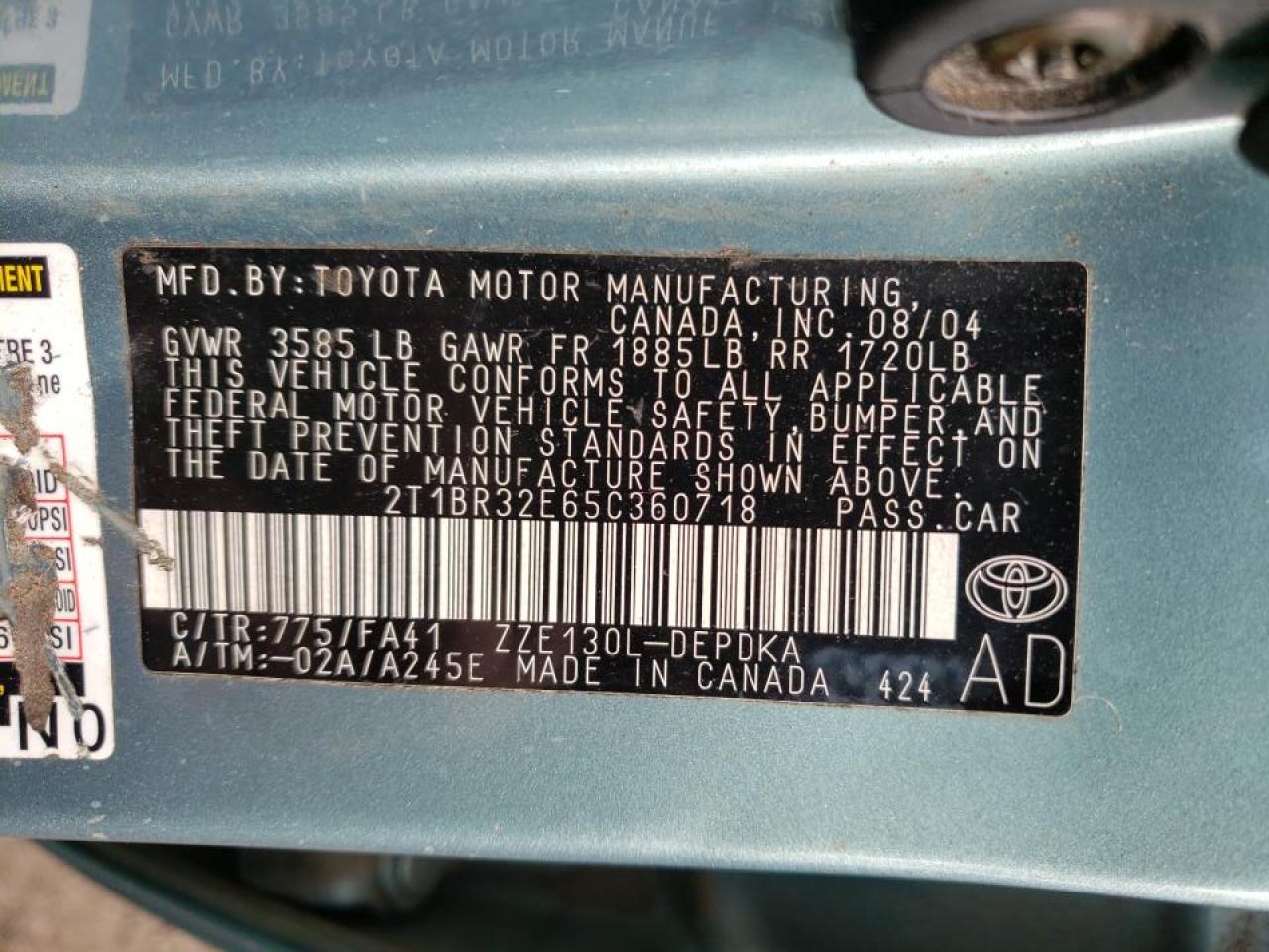 Photo 10 from auction – 2005 TOYOTA COROLLA CE with VIN 2T1BR32E65C360718