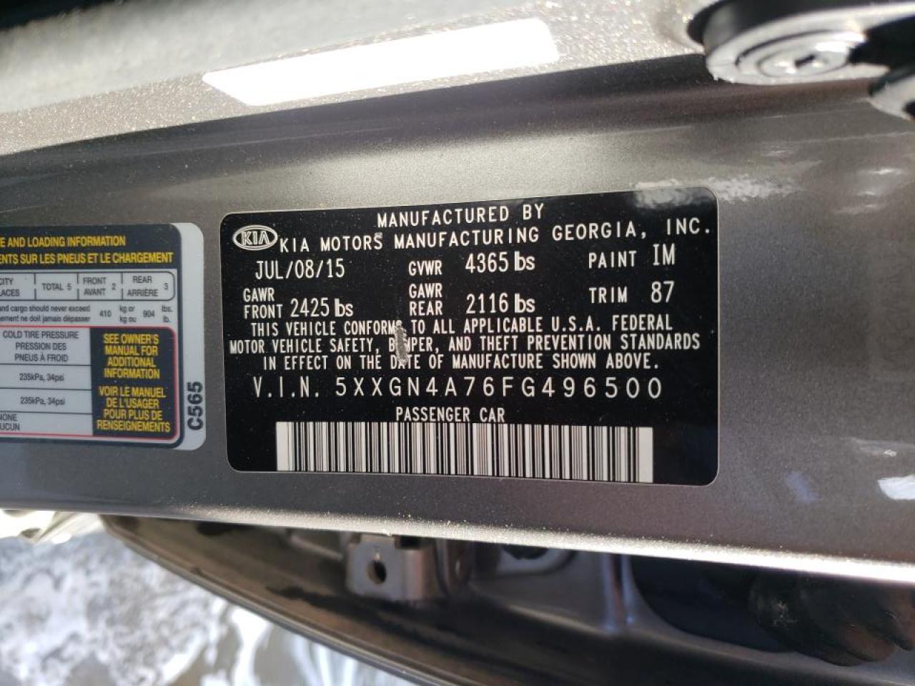 Photo 10 from auction – 2015 KIA OPTIMA EX with VIN 5XXGN4A76FG496500