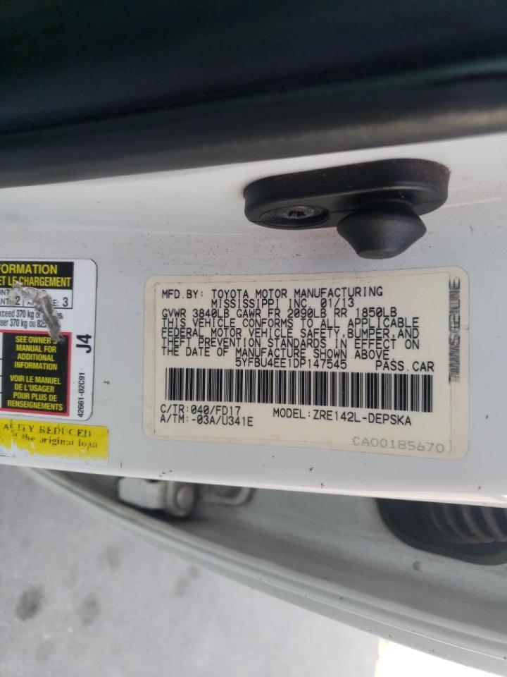 Photo 10 from auction – 2013 TOYOTA COROLLA BA with VIN 5YFBU4EE1DP147545