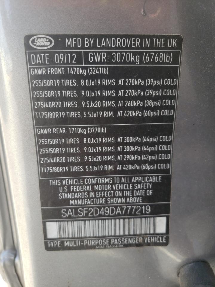 Photo 10 from auction – 2013 LAND ROVER RANGE ROVE with VIN SALSF2D49DA777219