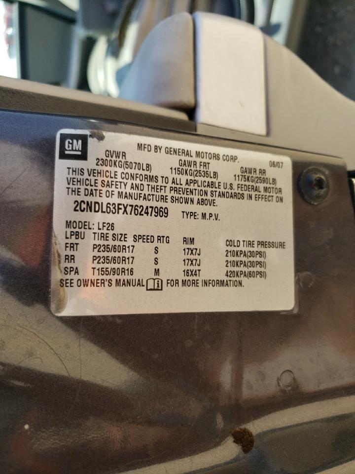 Photo 10 from auction – 2007 CHEVROLET EQUINOX LT with VIN 2CNDL63FX76247969