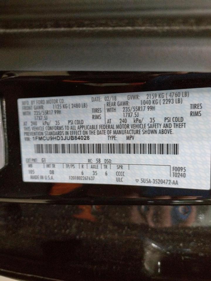 Photo 10 from auction – 2018 FORD ESCAPE SEL with VIN 1FMCU9HD3JUB84028