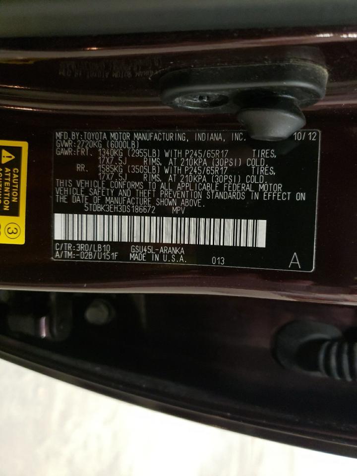 Photo 10 from auction – 2013 TOYOTA HIGHLANDER with VIN 5TDBK3EH3DS186672