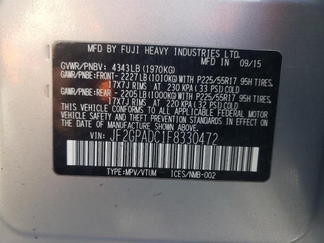 Photo 10 from auction – 2015 SUBARU XV CROSSTR with VIN JF2GPADC1F8330472