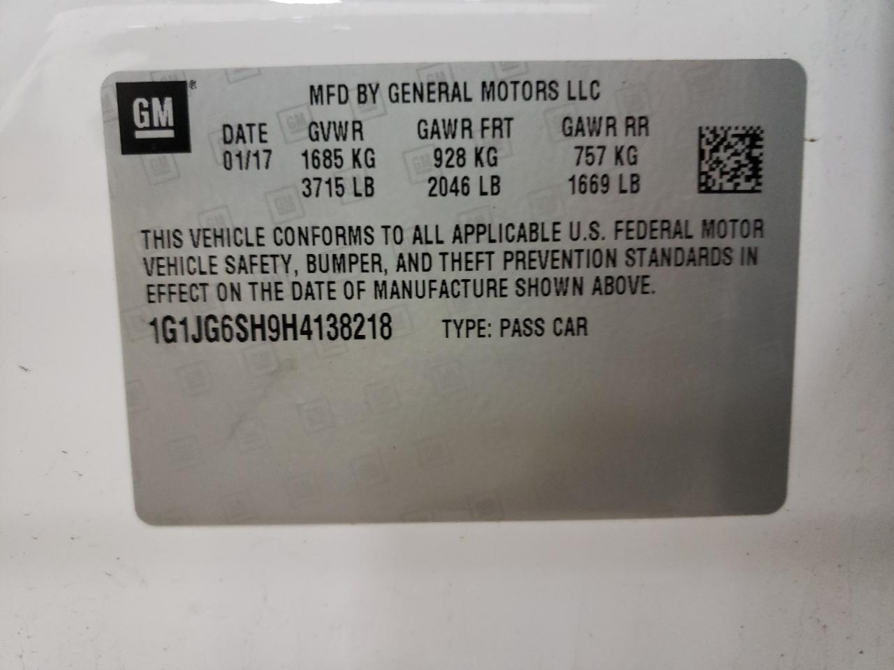 Photo 10 from auction – 2017 CHEVROLET SONIC with VIN 1G1JG6SH9H4138218