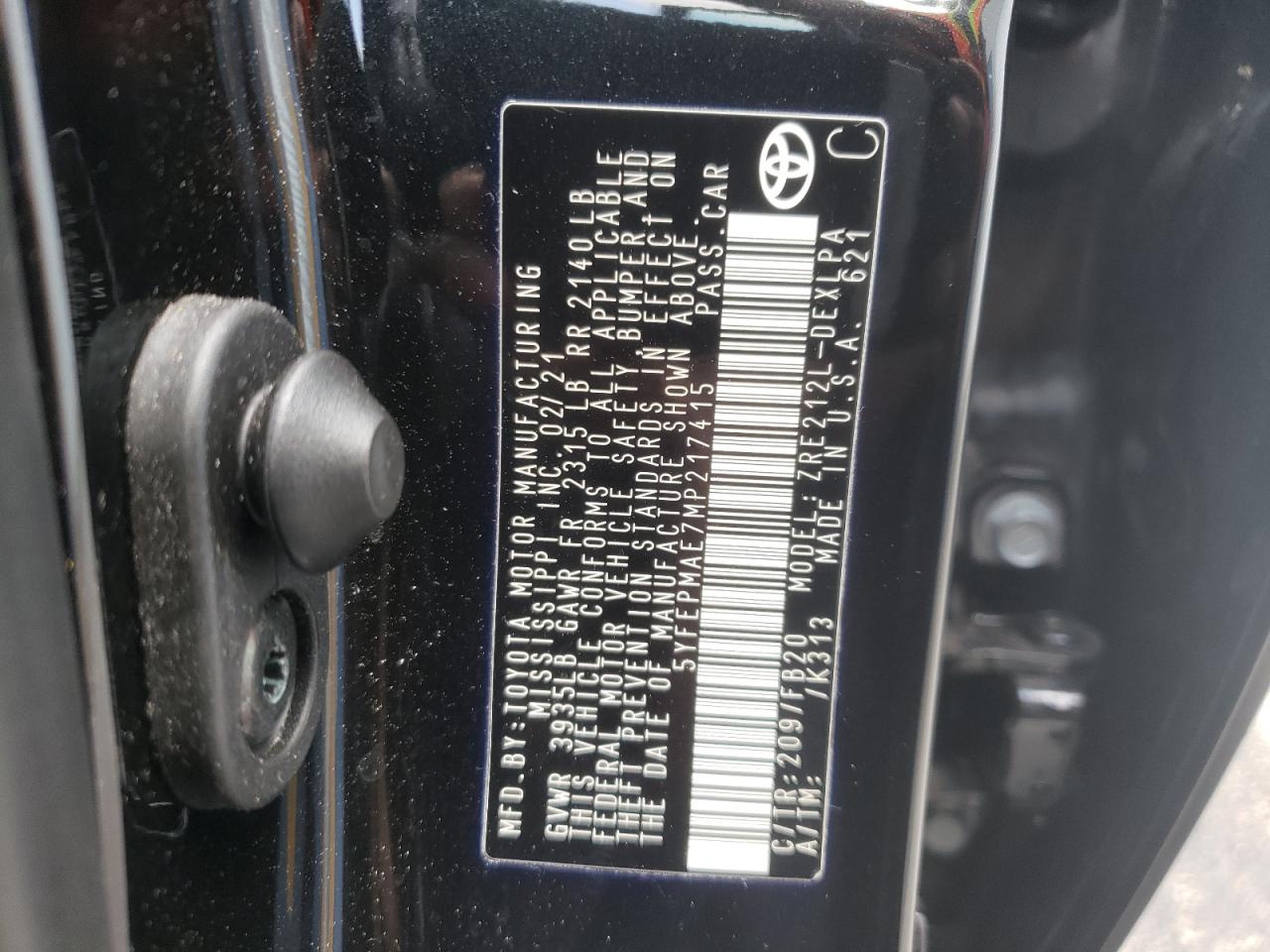 Photo 10 from auction – 2021 TOYOTA COROLLA LE with VIN 5YFEPMAE7MP217415