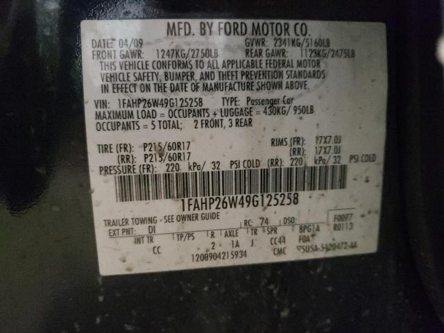 FORD TAURUS SE 2009 with VIN 1FAHP26W49G125258 - Photo from auction