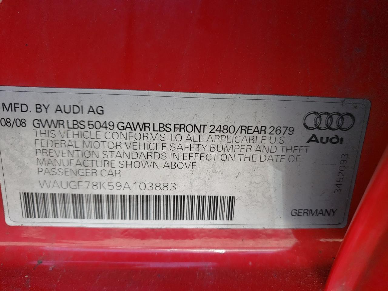 Photo 10 from auction – 2009 AUDI A4 PREMIUM with VIN WAUGF78K59A103883