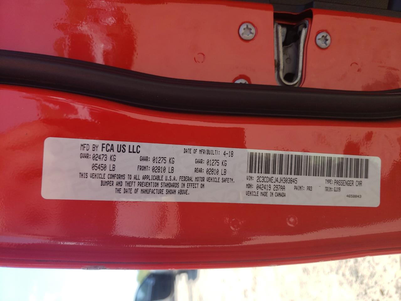 Photo 10 from auction – 2018 DODGE CHARGER SR with VIN 2C3CDXEJ4JH303845