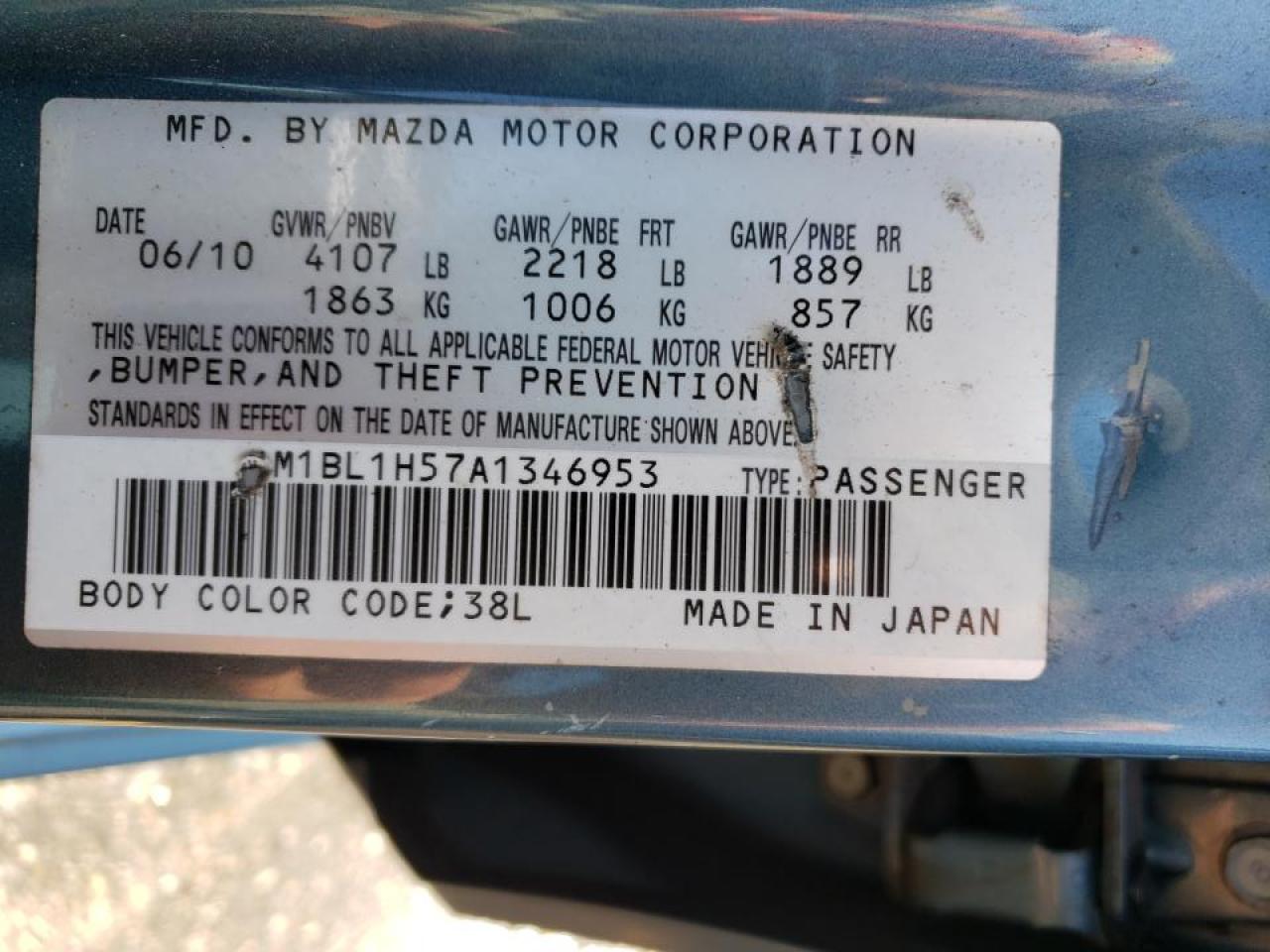 Photo 10 from auction – 2010 MAZDA 3 S with VIN JM1BL1H57A1346953