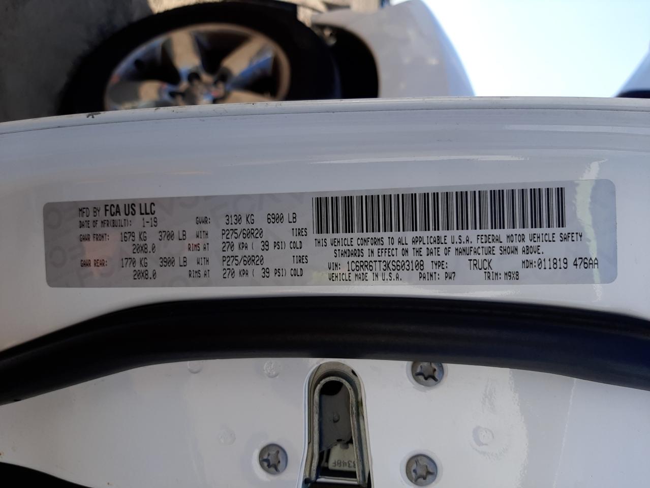 Photo 10 from auction – 2019 RAM 1500 CLASS with VIN 1C6RR6TT3KS603108