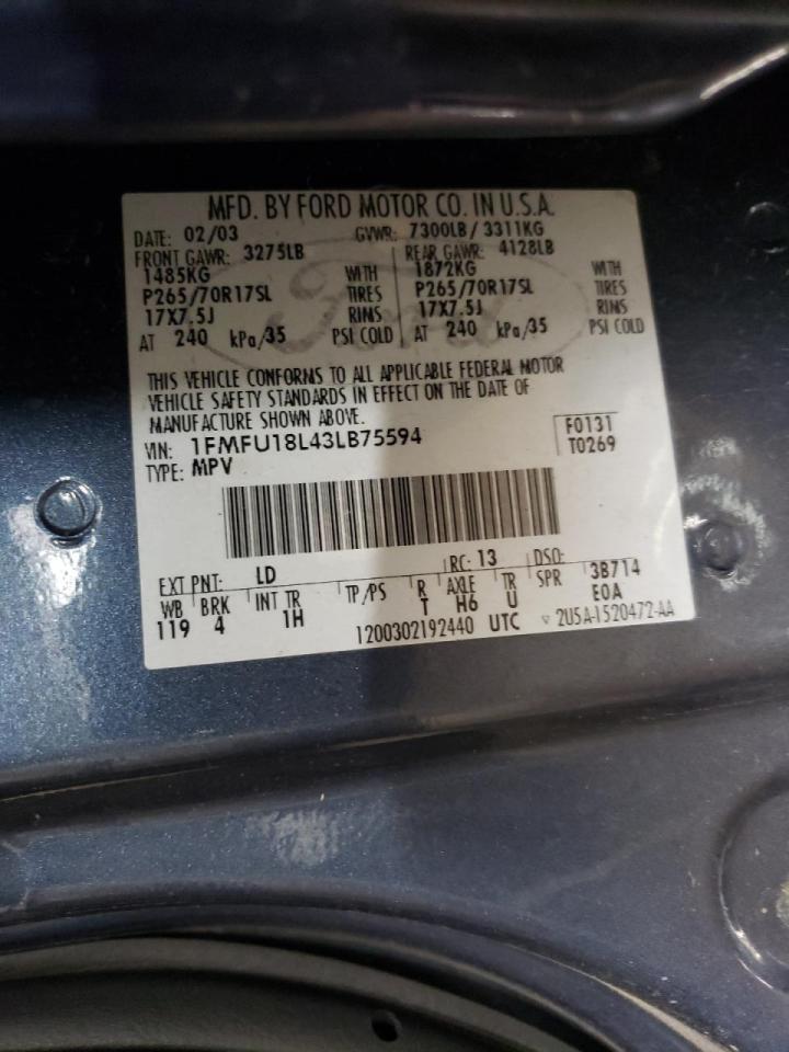 Photo 10 from auction – 2003 FORD EXPEDITION with VIN 1FMFU18L43LB75594