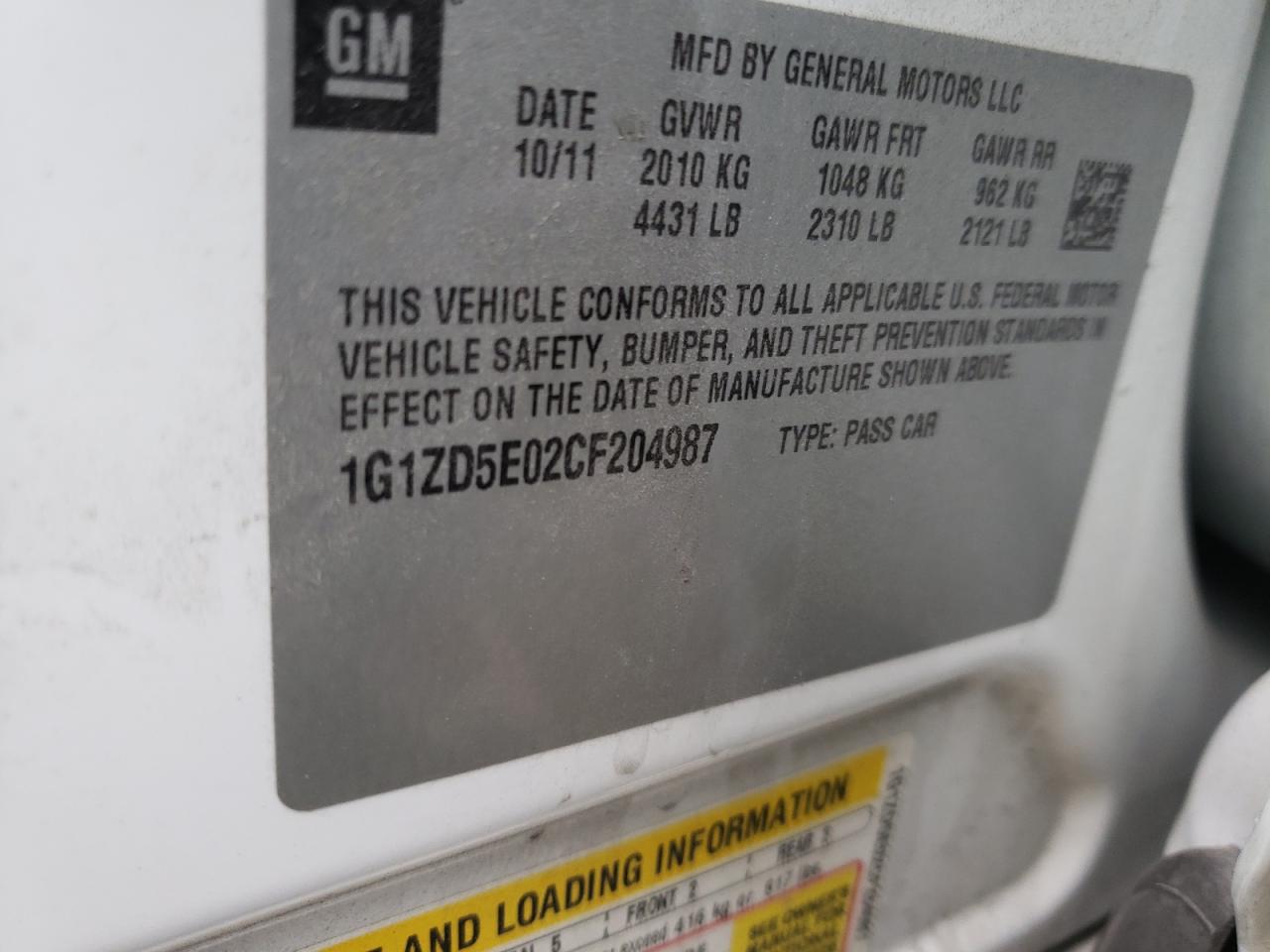 Photo 10 from auction – 2012 CHEVROLET MALIBU 2LT with VIN 1G1ZD5E02CF204987