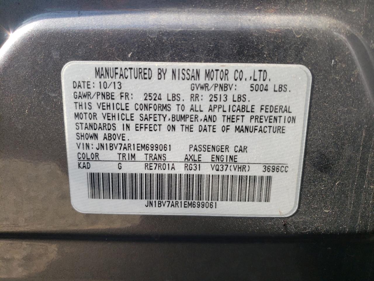 Photo 10 from auction – 2014 INFINITI Q50 BASE with VIN JN1BV7AR1EM699061