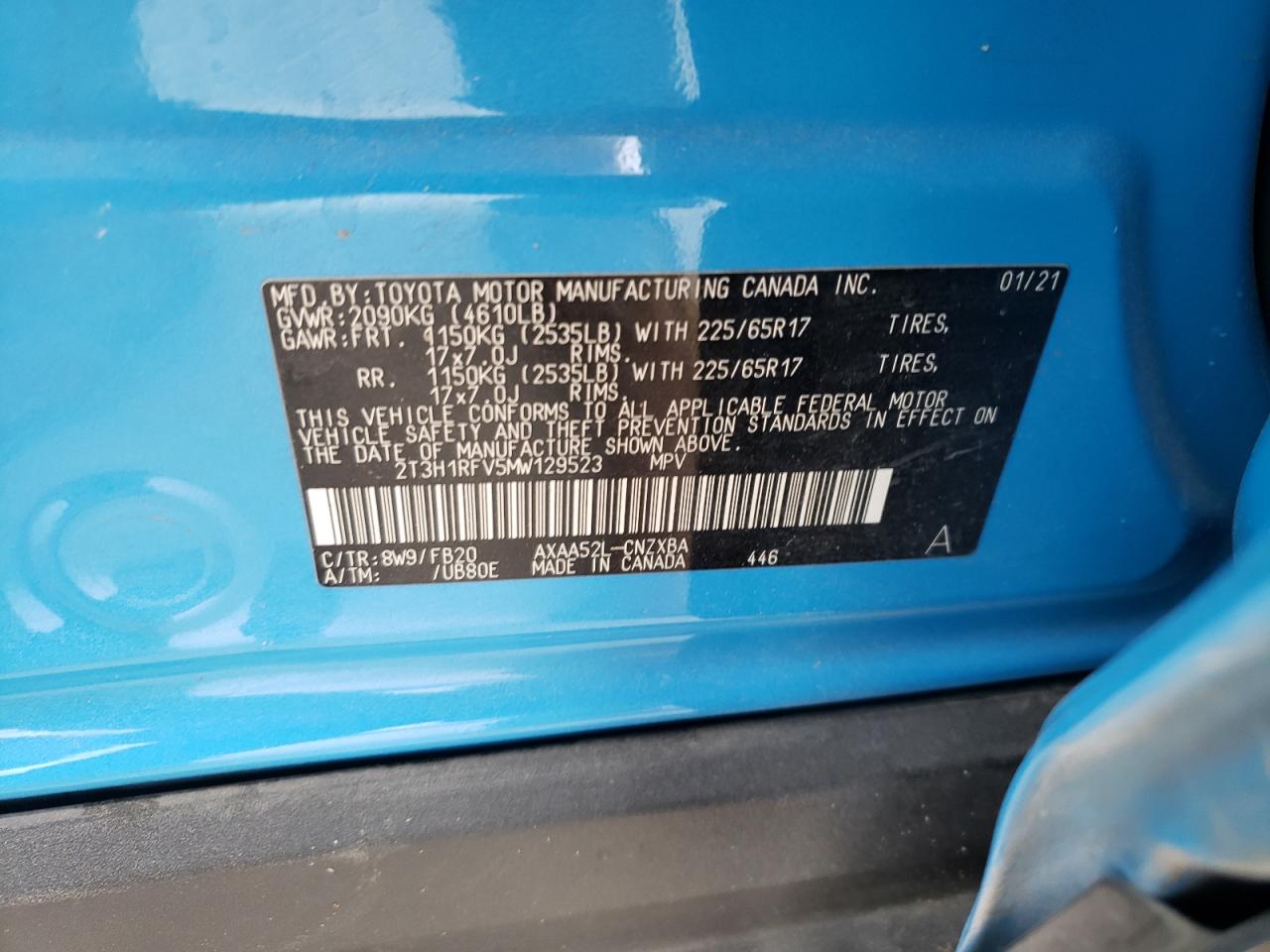 Photo 10 from auction – 2021 TOYOTA RAV4 LE with VIN 2T3H1RFV5MW129523