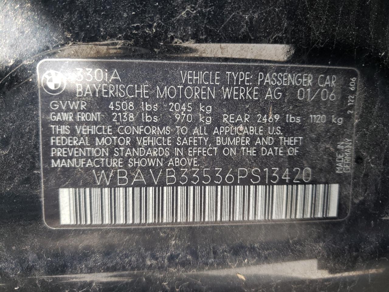 Photo 10 from auction – 2006 BMW 330 I with VIN WBAVB33536PS13420