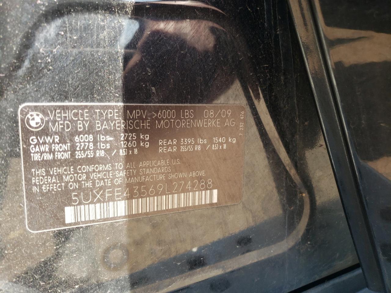 Photo 11 from auction – 2009 BMW X5 XDRIVE3 with VIN 5UXFE43569L274288