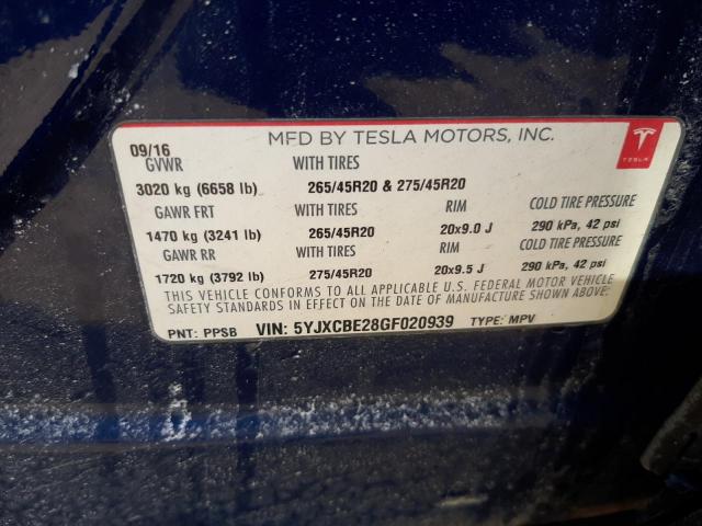 Photo 10 from auction – 2016 TESLA MODEL X with VIN 5YJXCBE28GF020939