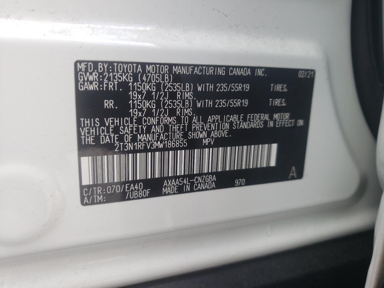 Photo 10 from auction – 2021 TOYOTA RAV4 LIMIT with VIN 2T3N1RFV3MW186855
