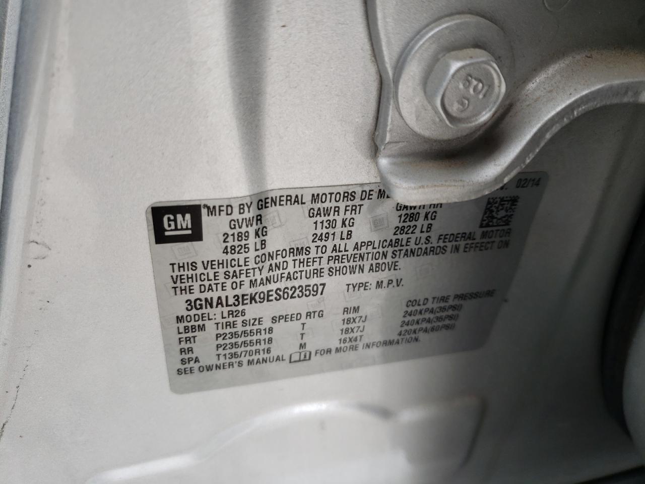 Photo 10 from auction – 2014 CHEVROLET CAPTIVA LT with VIN 3GNAL3EK9ES623597