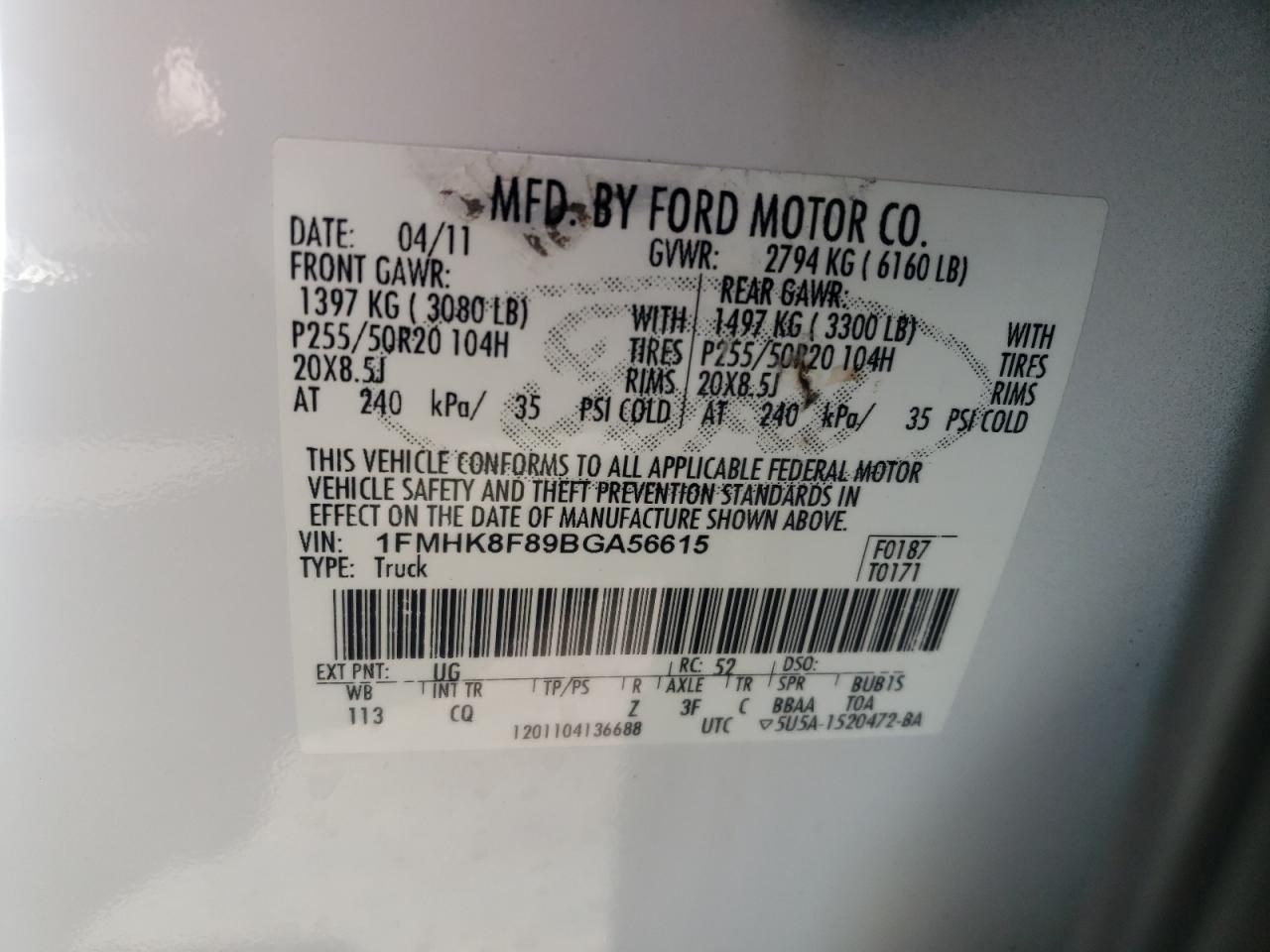Foto 10 de la subasta – 2011 FORD EXPLORER L con VIN 1FMHK8F89BGA56615