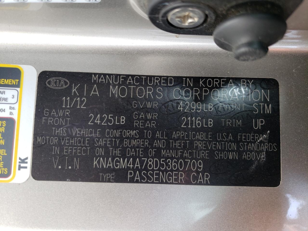 Фото 10 с аукциона – 2013 KIA OPTIMA LX с VIN KNAGM4A78D5360709