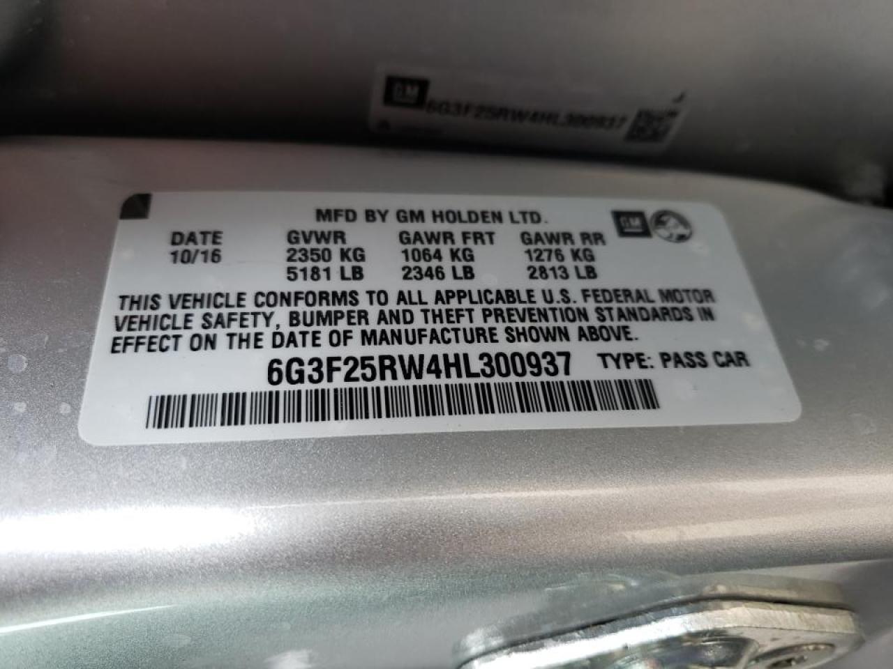 Photo 10 from auction – 2017 CHEVROLET SS with VIN 6G3F25RW4HL300937