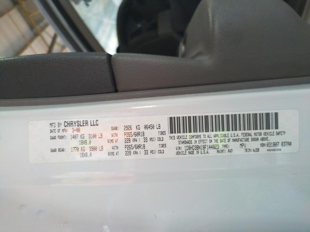 Photo 10 from auction – 2008 DODGE DURANGO SX with VIN 1D8HD38N18F144823