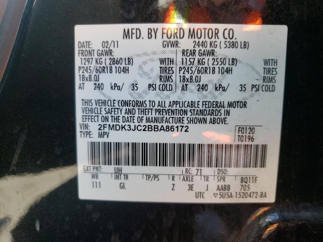 Photo 10 from auction – 2011 FORD EDGE SEL with VIN 2FMDK3JC2BBA86172