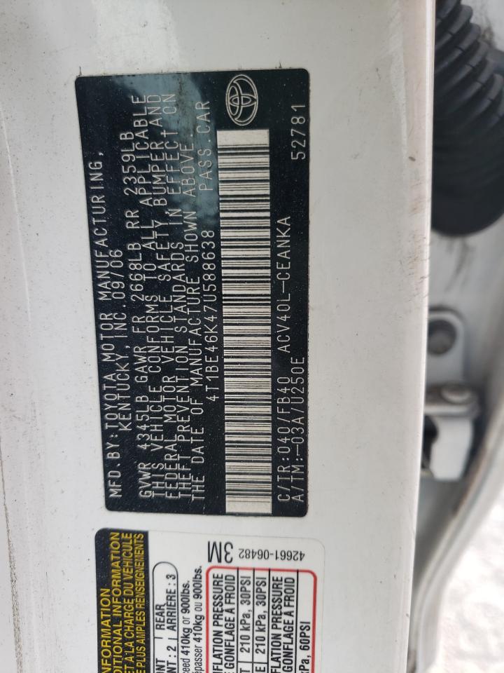 Photo 10 from auction – 2007 TOYOTA CAMRY CE with VIN 4T1BE46K47U588638