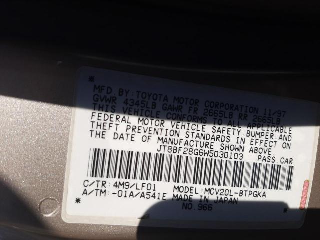 Photo 3 from auction – 1998 LEXUS ES 300 with VIN JT8BF28G6W5030103