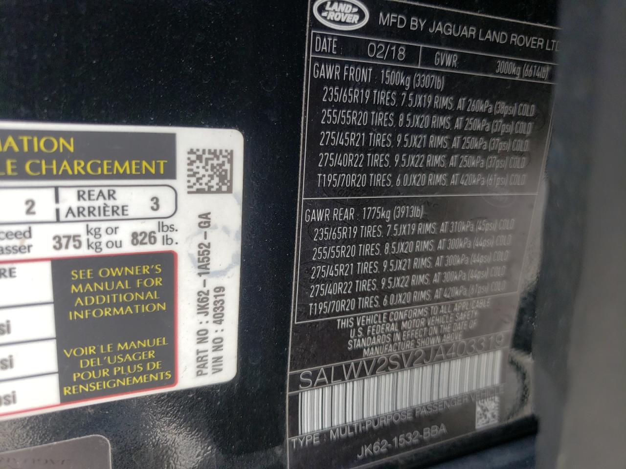 Photo 10 from auction – 2018 LAND ROVER RANGE ROVE with VIN SALWV2SV2JA403319